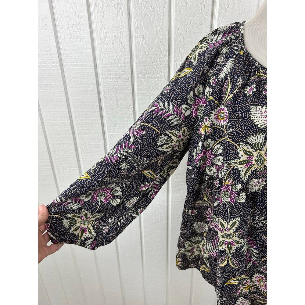 Old Navy Floral Boho Peasant Top Large Purple Long Sleeve Tunic Blouse - Picture 2 of 8